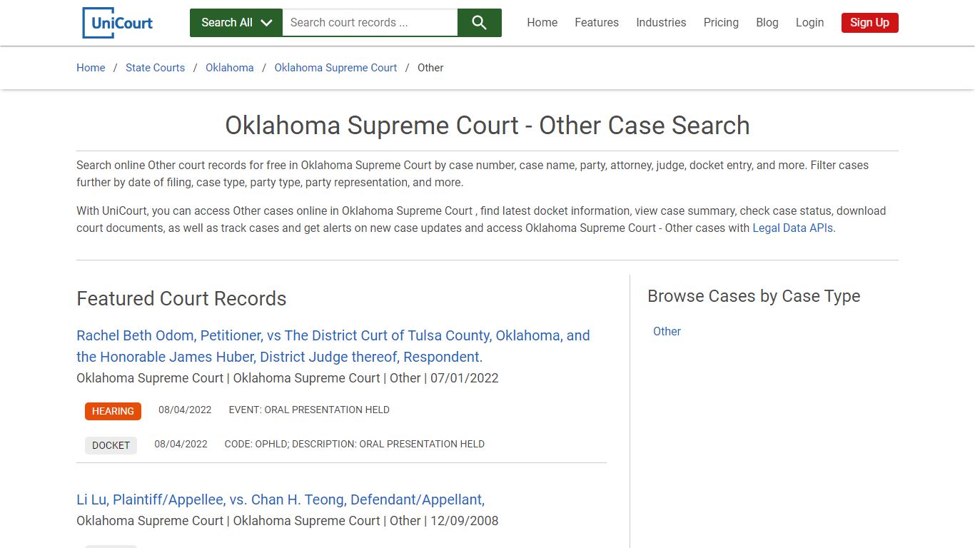 Other Case Search - Oklahoma Supreme Court, Oklahoma